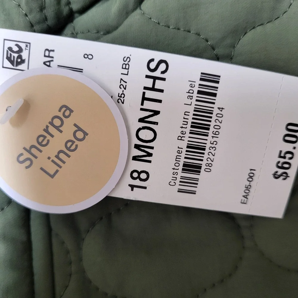First Impressions 18 months Quilted Sherpa Lined Snowsuit Hooded Olive Green NWT